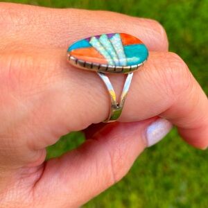 Multicolor Gemstone Ring, Sterling Silver, Size 9